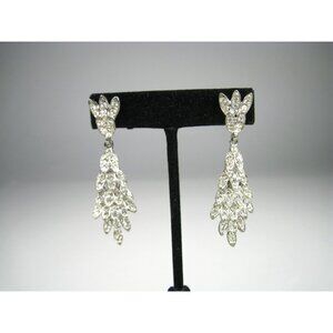 Dangle Rhinestone Silver Drop Earrings Statement Jewelry Stud Vintage Cocktail